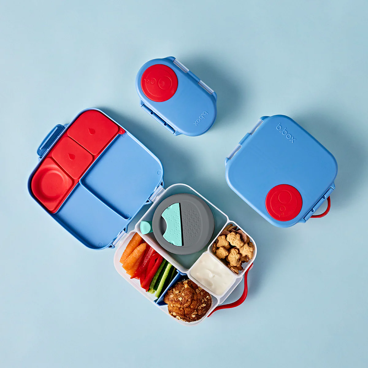 Blue b.box lunchboxes and snack containers